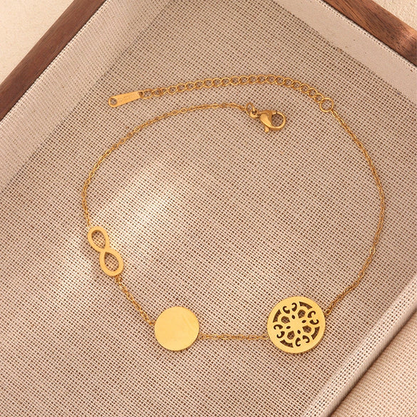 Wholesale Double Layer Love Themed Stainless Steel Anklet With Heart Shaped Butterfly Flower Elements 18K Plated