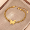 Wholesale Double Layer Love Themed Stainless Steel Anklet With Heart Shaped Butterfly Flower Elements 18K Plated