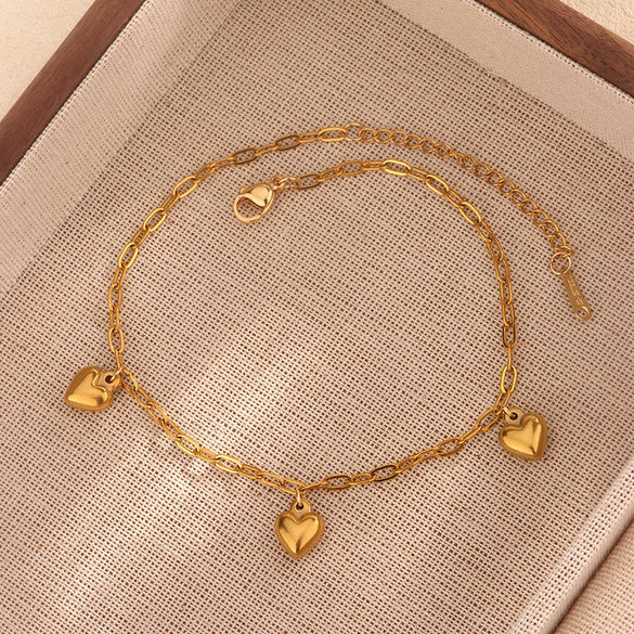 Wholesale Double Layer Love Themed Stainless Steel Anklet With Heart Shaped Butterfly Flower Elements 18K Plated