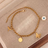 Wholesale Double Layer Love Themed Stainless Steel Anklet With Heart Shaped Butterfly Flower Elements 18K Plated