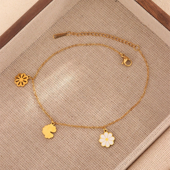 Wholesale Double Layer Love Themed Stainless Steel Anklet With Heart Shaped Butterfly Flower Elements 18K Plated