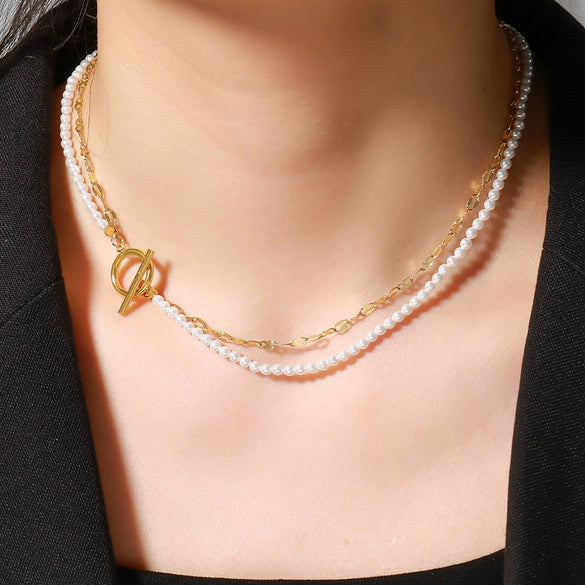 Wholesale Double Layer Necklace Handmade With Glass Beads And Copper In Geometric Style For Women