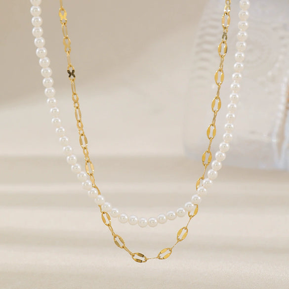 Wholesale Double Layer Necklace Handmade With Glass Beads And Copper In Geometric Style For Women