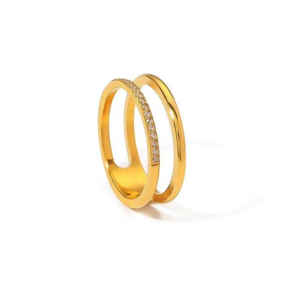Wholesale Double Layer Round Stainless Steel Diamond Ring For Women With Geometric Style And Electroplating Treatment