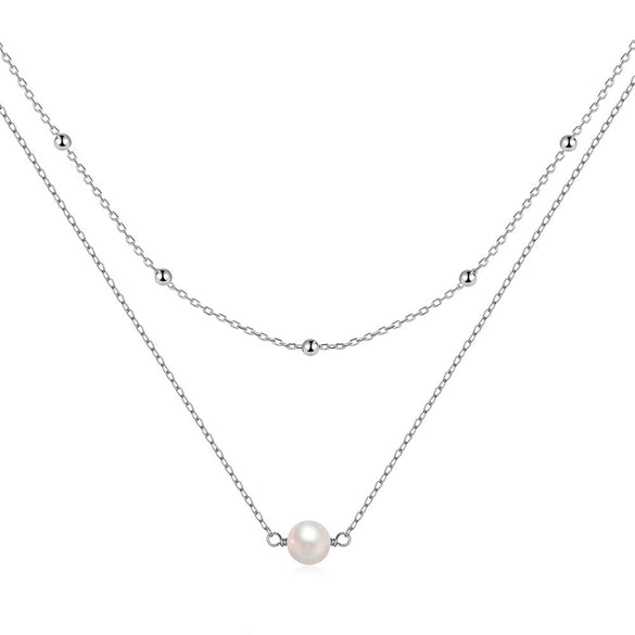 Wholesale Double Layer Stacked Freshwater Pearl Necklace Copper Light Luxury Geometric Clavicle Chain For Women