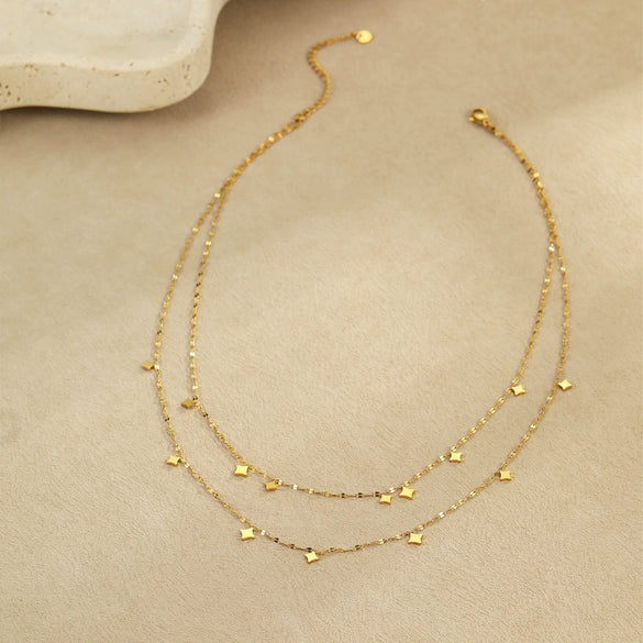 Wholesale Double Layer Stacked Women's Necklace Stainless Steel Geometric Electroplated Design