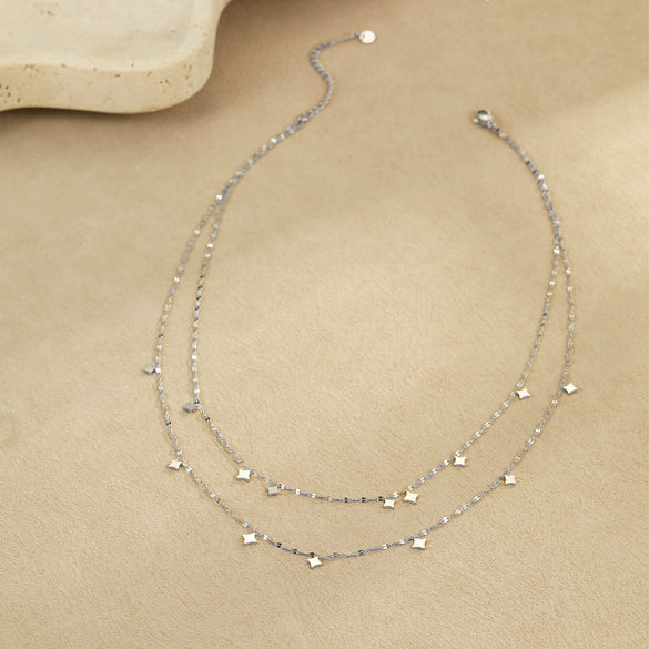 Wholesale Double Layer Stacked Women's Necklace Stainless Steel Geometric Electroplated Design