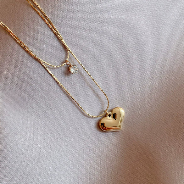 Wholesale Double Layer Titanium Steel Heart Shaped Love Pendant Clavicle Chain For Women With Niche Design Sense