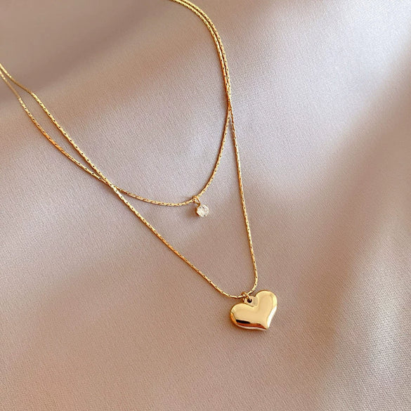 Wholesale Double Layer Titanium Steel Heart Shaped Love Pendant Clavicle Chain For Women With Niche Design Sense