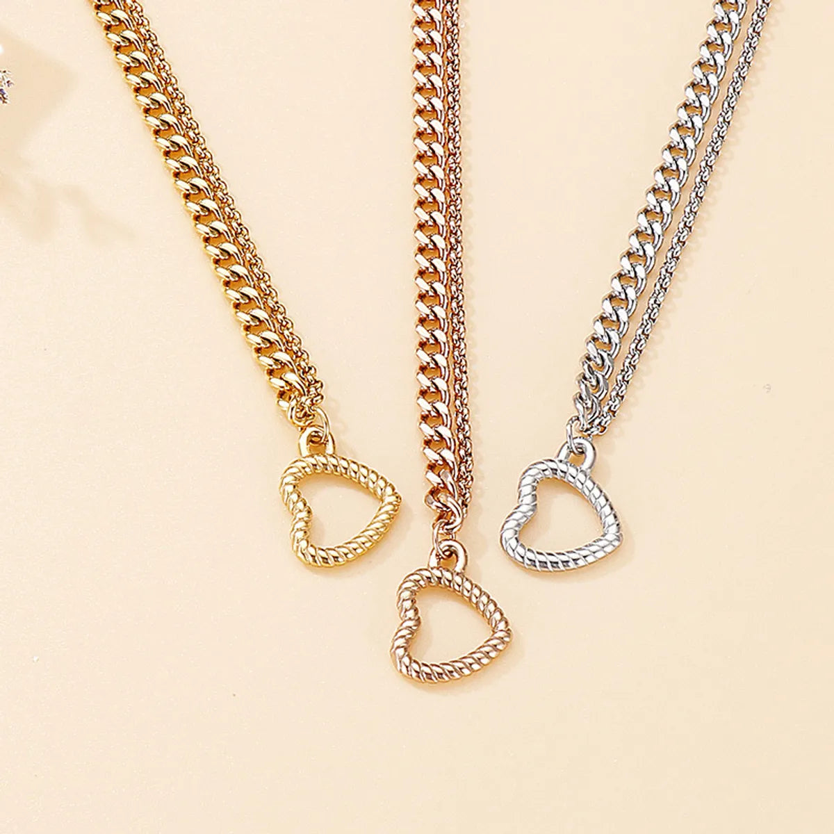 Wholesale Double Layered Chain Heart-shaped Pendant Titanium Steel Necklace Gooddiy