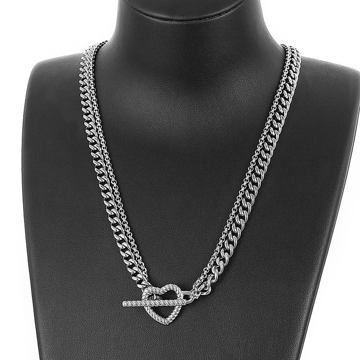 Wholesale Double Layered Chain Heart-shaped Pendant Titanium Steel Necklace Gooddiy