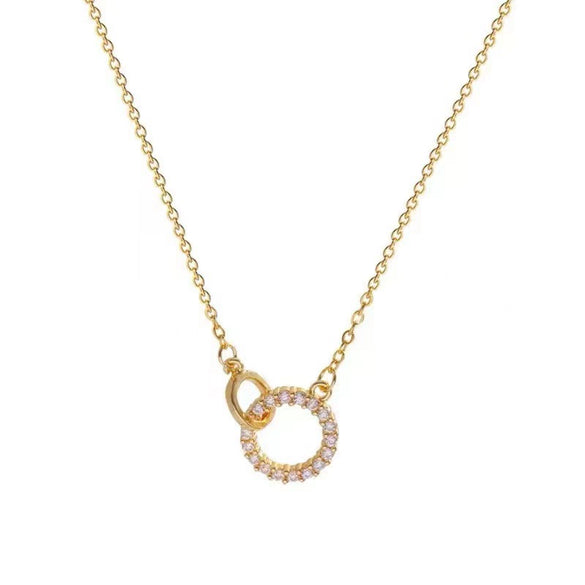 Wholesale Double Ring Necklace 925 Sterling Silver Geometric Interlocking 14K Gold Plated Ochain For Women