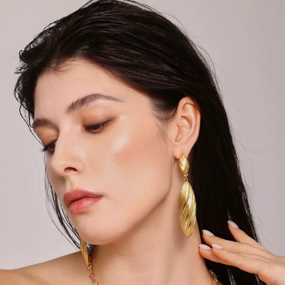 Wholesale Double Shell Long Earrings Stainless Steel Pvd Electroplated Geometric Light Luxury Women's Accessories