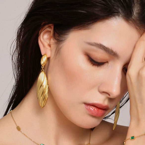 Wholesale Double Shell Long Earrings Stainless Steel Pvd Electroplated Geometric Light Luxury Women's Accessories