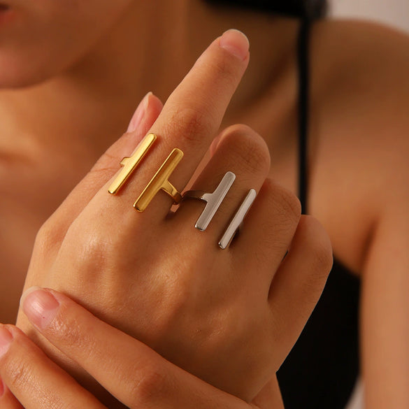 Wholesale Double Track Open Titanium Steel Ring With Letters Numbers Text Pattern And Electroplating Pvd Furnace Real Gold Treatment
