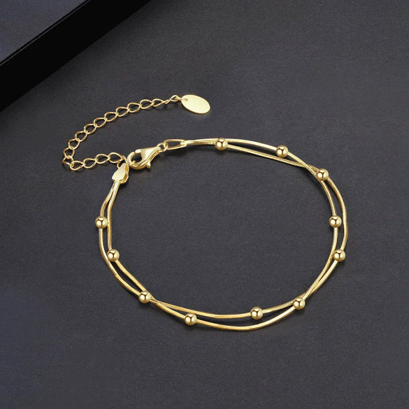 Wholesale Doublelayer Bead Chain Bracelet S925 Sterling Silver Geometric Style Electroplated