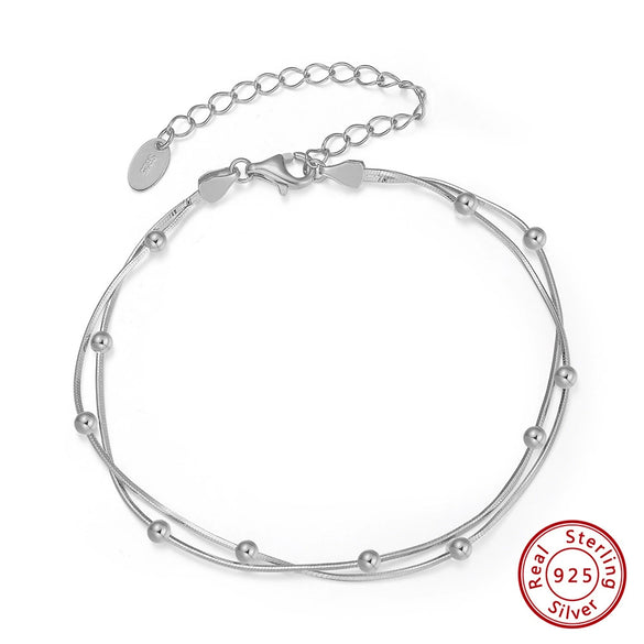 Wholesale Doublelayer Bead Chain Bracelet S925 Sterling Silver Geometric Style Electroplated
