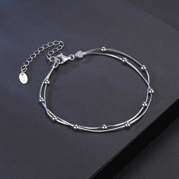 Wholesale Doublelayer Bead Chain Bracelet S925 Sterling Silver Geometric Style Electroplated