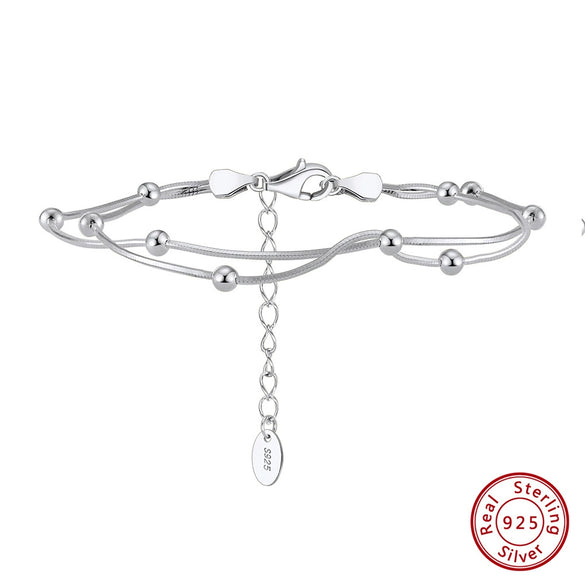 Wholesale Doublelayer Bead Chain Bracelet S925 Sterling Silver Geometric Style Electroplated