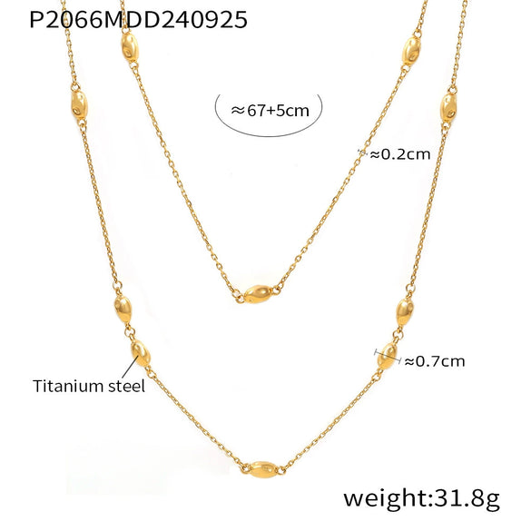 Wholesale Doublelayer Beaded Sweater Chain Light Luxury Titanium Steel Geometric Electroplated Long Necklace For Women