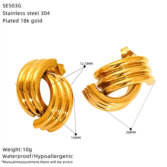 Wholesale Doublelayer Cshaped Geometric Titanium Steel Stud Earrings For Women With 18K Gold Ear Needles And Electroplating