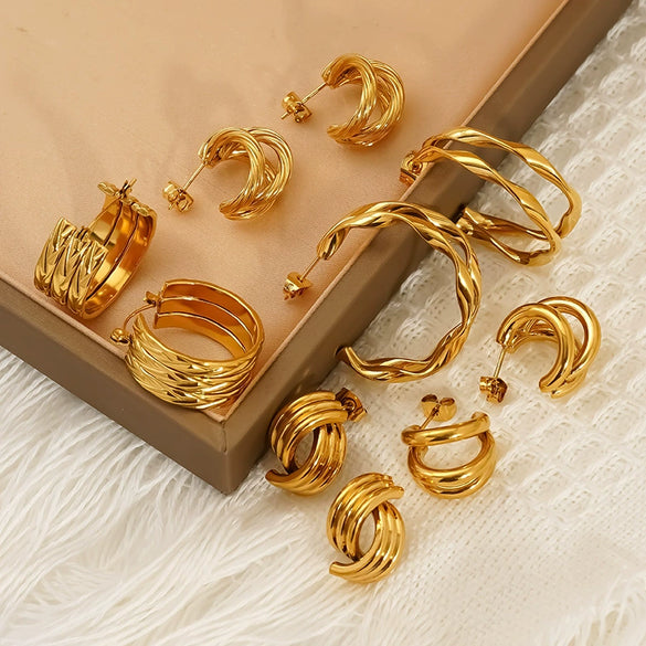 Wholesale Doublelayer Cshaped Geometric Titanium Steel Stud Earrings For Women With 18K Gold Ear Needles And Electroplating