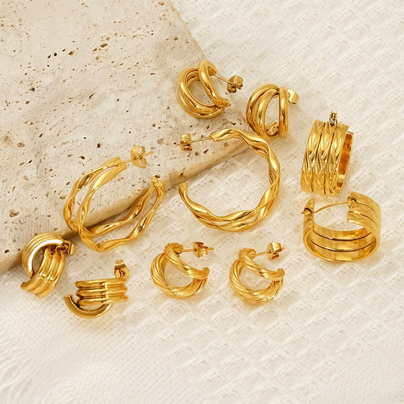 Wholesale Doublelayer Cshaped Geometric Titanium Steel Stud Earrings For Women With 18K Gold Ear Needles And Electroplating