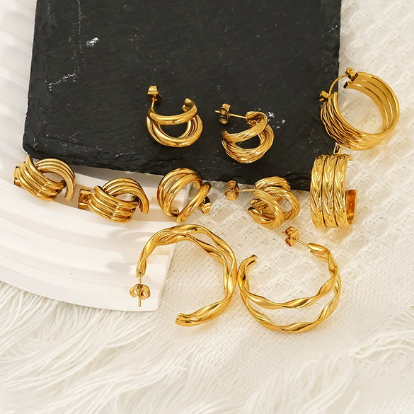 Wholesale Doublelayer Cshaped Geometric Titanium Steel Stud Earrings For Women With 18K Gold Ear Needles And Electroplating