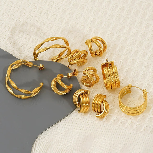 Wholesale Doublelayer Cshaped Geometric Titanium Steel Stud Earrings For Women With 18K Gold Ear Needles And Electroplating