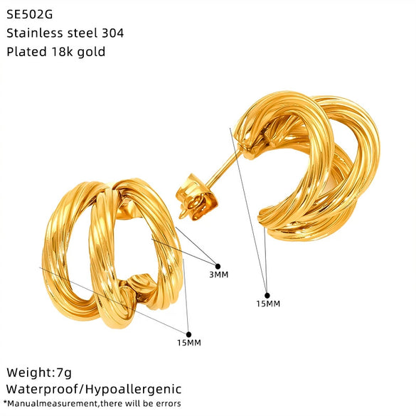 Wholesale Doublelayer Cshaped Geometric Titanium Steel Stud Earrings For Women With 18K Gold Ear Needles And Electroplating