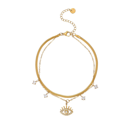 Wholesale Doublelayer Diamondencrusted Devil's Eye Pendant Bracelet Electroplated Geometric Stainless Steel For Women