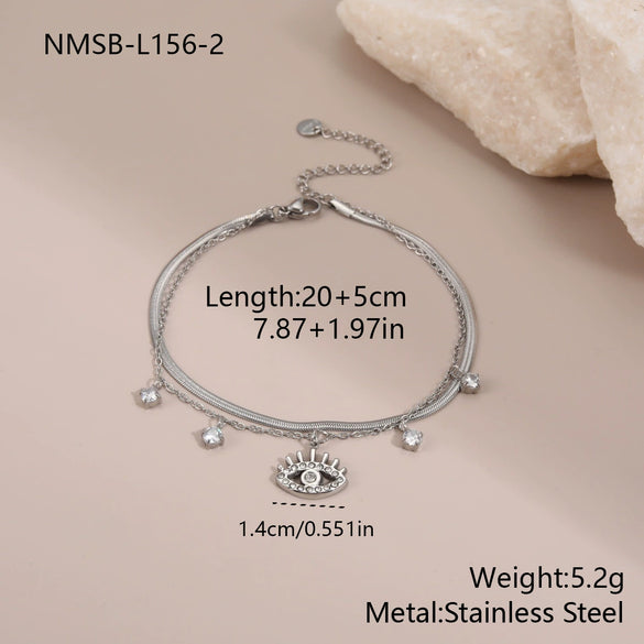 Wholesale Doublelayer Diamondencrusted Devil's Eye Pendant Bracelet Electroplated Geometric Stainless Steel For Women
