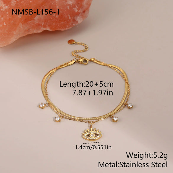Wholesale Doublelayer Diamondencrusted Devil's Eye Pendant Bracelet Electroplated Geometric Stainless Steel For Women