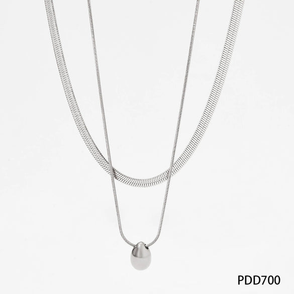 Wholesale Doublelayer Dropshaped Titanium Steel And Stainless Steel Pendant Necklace With Snake Bone Chain In Simple Style And Electroplating Treatment