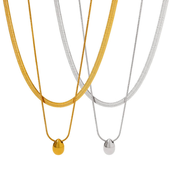 Wholesale Doublelayer Dropshaped Titanium Steel And Stainless Steel Pendant Necklace With Snake Bone Chain In Simple Style And Electroplating Treatment