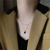 Wholesale Doublelayer Electroplated Black Titanium Steel Heart Shape Pendant Necklace With O Word Chain Unisex Light Luxury Hiphop Trendy Accessory
