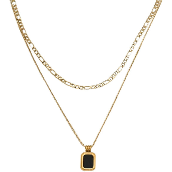 Wholesale Doublelayer Electroplated Black Titanium Steel Heart Shape Pendant Necklace With O Word Chain Unisex Light Luxury Hiphop Trendy Accessory