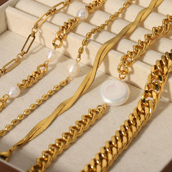 Wholesale Doublelayer Flat Snake And Cuban Chain Goldplated Stainless Steel Cross Bracelet With Geometric Pattern And Vacuum Plating In 18K Furnace For Women And Unisex