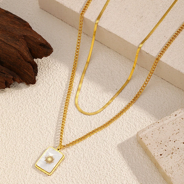 Wholesale Doublelayer Geometric Shell Stainless Steel Electroplated Necklace For Women