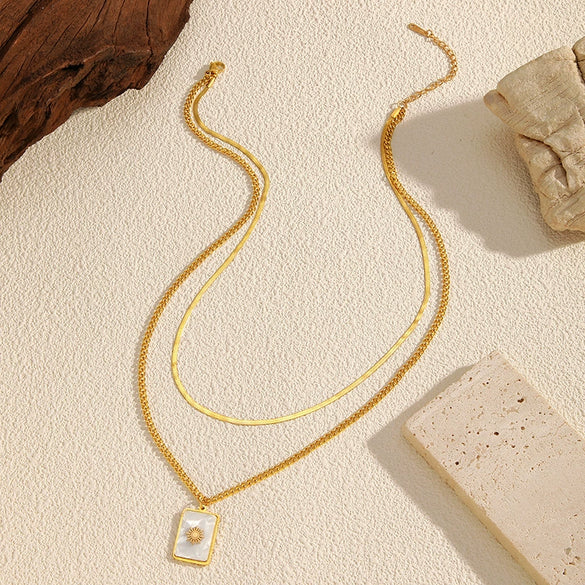 Wholesale Doublelayer Geometric Shell Stainless Steel Electroplated Necklace For Women