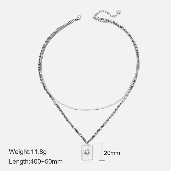 Wholesale Doublelayer Geometric Square Shell Necklace For Women Stainless Steel And Titanium Steel Electroplated Design