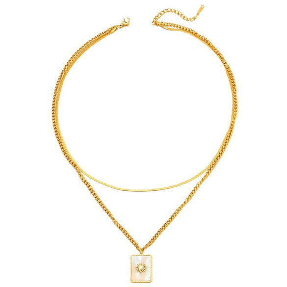 Wholesale Doublelayer Geometric Square Shell Necklace For Women Stainless Steel And Titanium Steel Electroplated Design