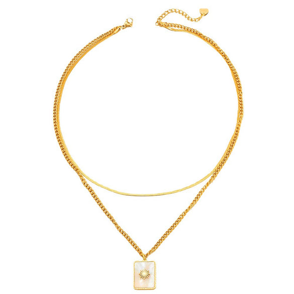 Wholesale Doublelayer Geometric Square Shell Necklace For Women Stainless Steel And Titanium Steel Electroplated Design