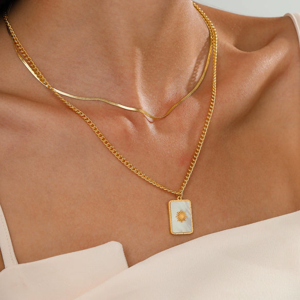 Wholesale Doublelayer Geometric Square Shell Necklace For Women Stainless Steel And Titanium Steel Electroplated Design