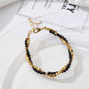 Wholesale Doublelayer Natural Stone And Titanium Steel Clavicle Chain Set For Women Handbeaded With Black Onyx And Geometric Pattern Electroplated