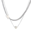 Wholesale Doublelayer Pearl Titanium Steel Women's Necklace With Laser Engraved Letters Numbers Text In Rose Gold Cuban Chain Style