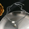 Wholesale Doublelayer Pearl Titanium Steel Women's Necklace With Laser Engraved Letters Numbers Text In Rose Gold Cuban Chain Style