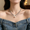 Wholesale Doublelayer Pearl Titanium Steel Women's Necklace With Laser Engraved Letters Numbers Text In Rose Gold Cuban Chain Style