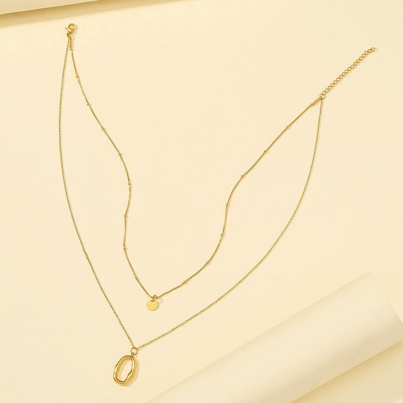 Wholesale Doublelayer Stainless Steel And Titanium Steel Oshaped Oval Circle Necklace With Geometric Design For Women Electroplated