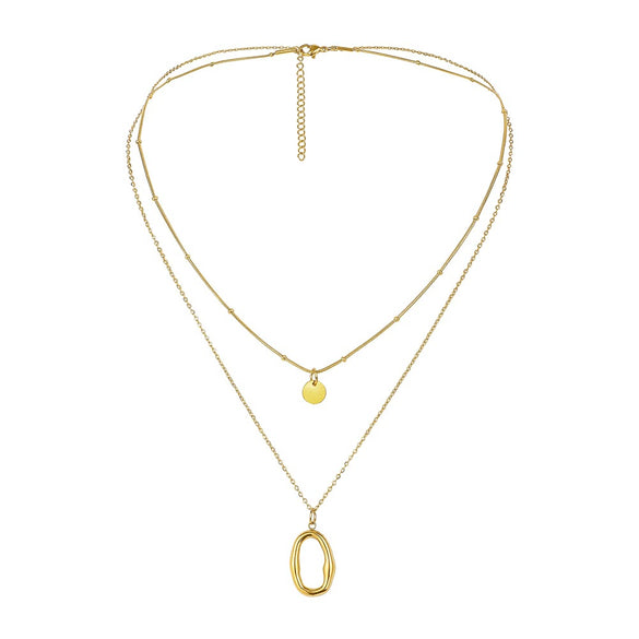 Wholesale Doublelayer Stainless Steel And Titanium Steel Oshaped Oval Circle Necklace With Geometric Design For Women Electroplated